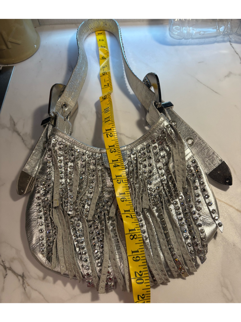Kippy’s Rare & Unique Embellished Swarovski Crystals Silver Leather Shoulder Bag - Picture 12 of 15